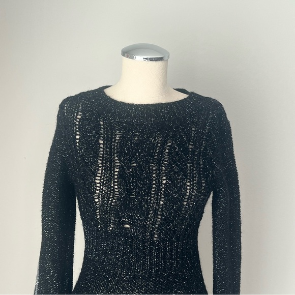 Black sparkly alpaca blend knit dress with long sleeves - Picture 2 of 6
